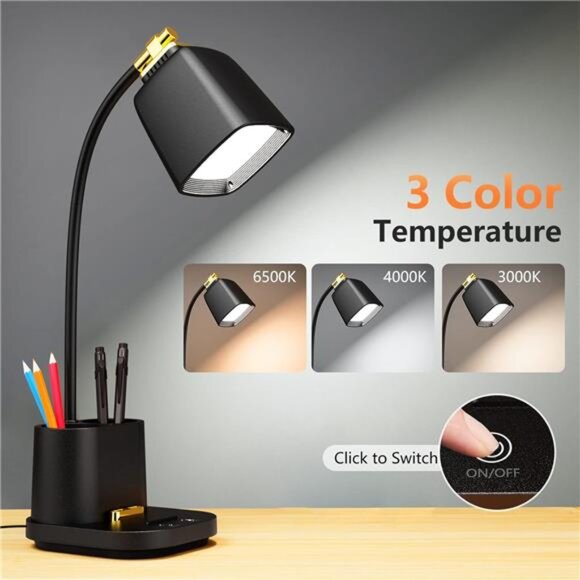 LED Desk Lamp with USB Charging Port Touch Control 3 Color Modes, Stepless - Picture 2 of 8